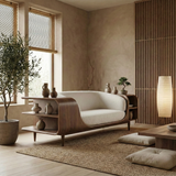Handcrafted Solid Wood Organic Modern Sofa with Integrated Side Storage Shelves