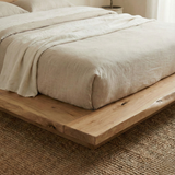 Handcrafted Solid Wood Japandi Platform Bed with Natural Live-Edge Headboard