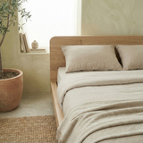 Handcrafted Solid Wood Japandi Platform Bed with Rounded Headboard