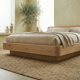 Handcrafted Solid Wood Japandi Platform Bed with Rounded Headboard