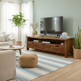 Handcrafted Solid Wood TV Stand with Organic Live Edge – Rustic Media Console with Drawers & Open Shelf