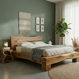 Handcrafted Solid Wood Live-Edge Bed Frame with Organic Natural Headboard