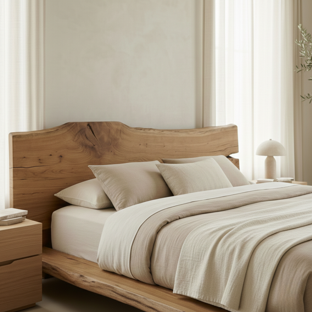 Handcrafted Solid Wood Live-Edge Platform Bed for Modern Natural Bedrooms