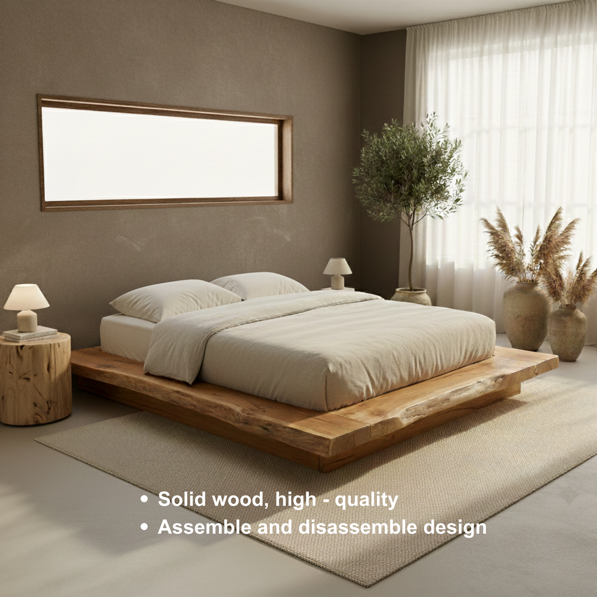 Handcrafted Solid Wood Live-Edge Platform Bed for Modern Natural Bedrooms
