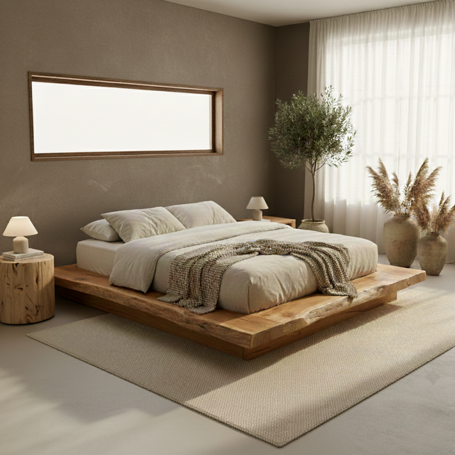Handcrafted Solid Wood Live-Edge Platform Bed for Modern Natural Bedrooms