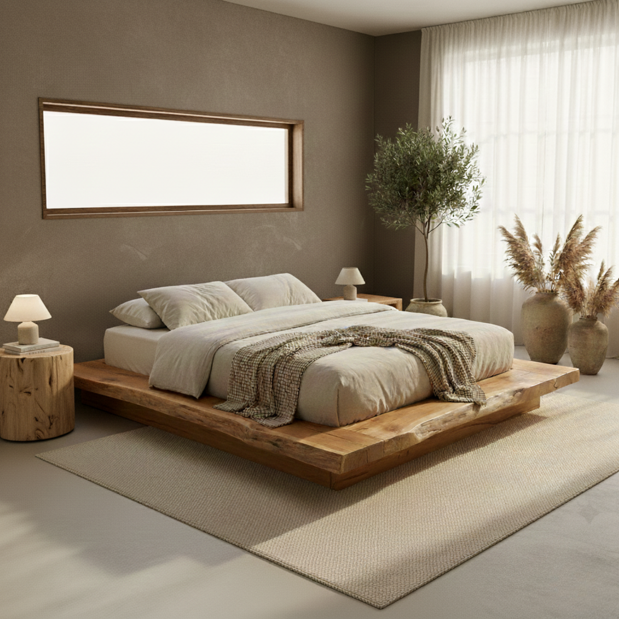 Handcrafted Solid Wood Live-Edge Platform Bed for Modern Natural Bedrooms