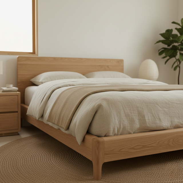 Handcrafted Solid Wood Japandi Bed Frame with Minimalist Low Profile Design