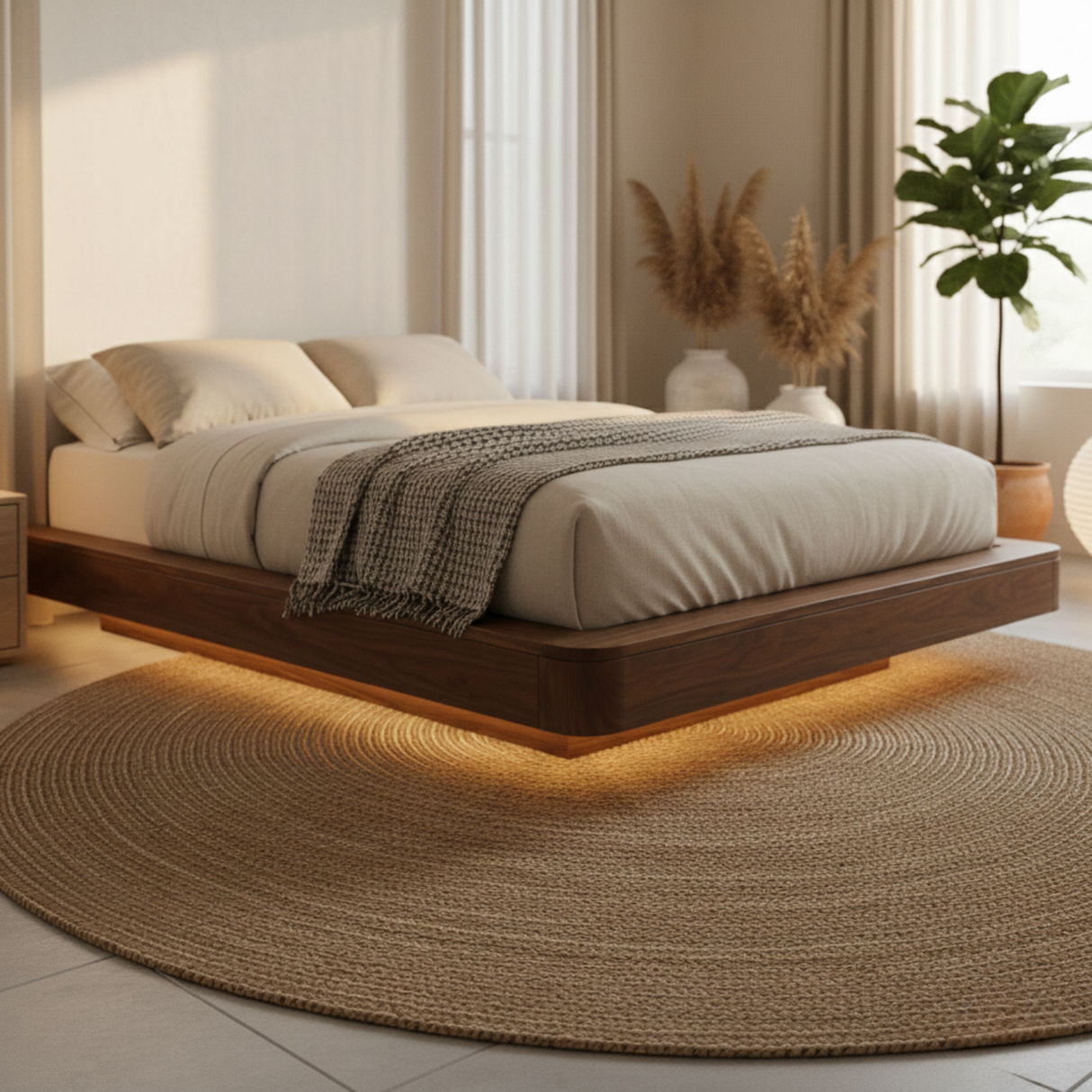 Handcrafted Solid Wood Floating Bed Frame with Modern Platform Design