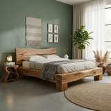 Handcrafted Solid Wood Live-Edge Bed Frame with Organic Natural Headboard