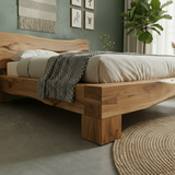 Handcrafted Solid Wood Live-Edge Bed Frame with Organic Natural Headboard