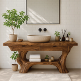 Handcrafted Solid Wood Vanity with Organic Curved Base and Natural Live Edge Design
