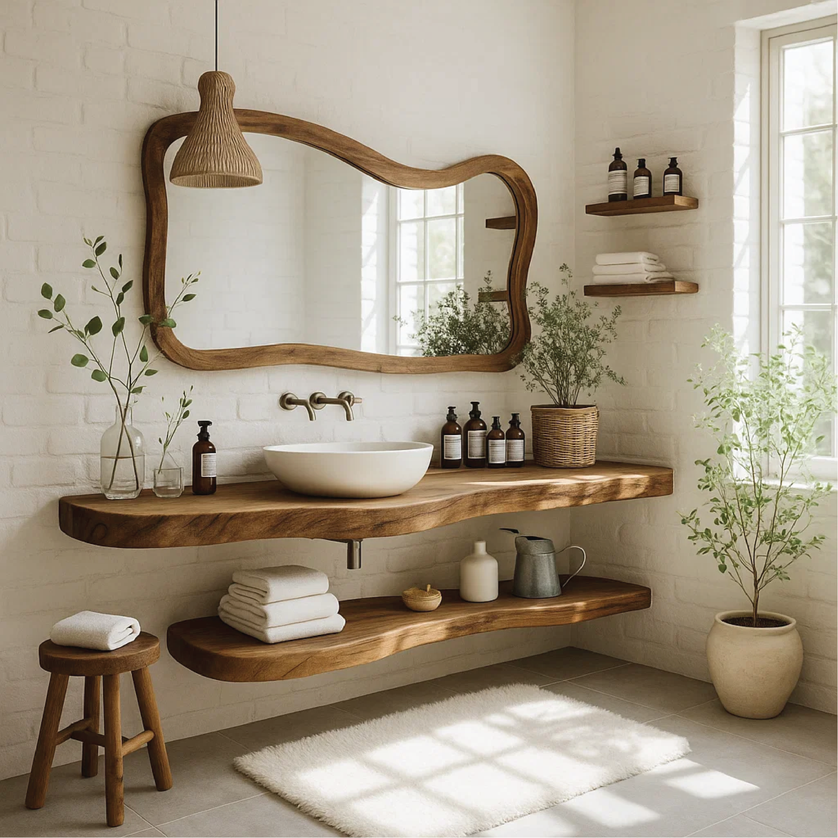 Handcrafted Solid Wood Floating Vanity – Live Edge Bathroom Sink Counter with Natural Finish