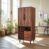 Handcrafted Solid Wood Dining Cabinet with Wine Storage Grid, Drawers and Tall Double Doors