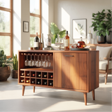 Handcrafted Solid Wood Dining Cabinet with Wine Rack and Hanging Glass Storage
