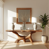 Handcrafted Solid Wood Console Table with Natural Live Edge and Organic Sculptural Base