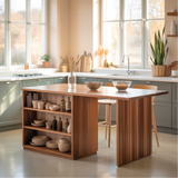 Handcrafted Solid Wood Dining Table with Open Storage Shelves for Warm Modern Kitchens