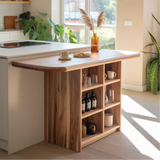 Handcrafted Solid Wood Dining Table with Rounded Edge and Multi-Shelf Storage for Modern Kitchens