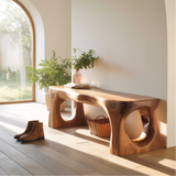 Handcrafted Solid Wood Entryway Bench with Sculpted Organic Cutout Base and Smooth Finish