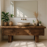 Handcrafted Solid Wood Bathroom Vanity with Live Edge Top and Minimalist Modern Design