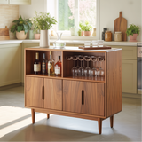 Handcrafted Solid Wood Dining Cabinet with Wine Storage and Hanging Glass Rack