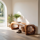 Handcrafted Solid Wood Entryway Bench with Modern Sculpted Organic Frame and Polished Finish