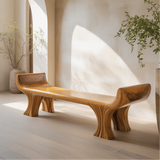 Handcrafted Solid Wood Entryway Bench with Curved Seat and Sculpted Legs for Modern Homes