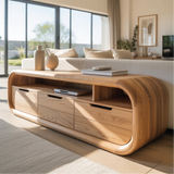 Solid Wood Console Table – Handcrafted Modern TV Stand with Smooth Rounded Edges