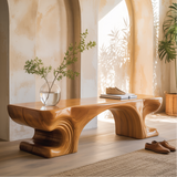 Handcrafted Solid Wood Entryway Bench with Sculpted Organic Base and Smooth Modern Finish