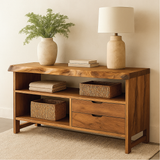 Handcrafted Solid Wood Console Table with Live Edge and Drawers for Modern Rustic Home Decor