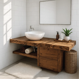 Handcrafted Solid Wood Bathroom Vanity with Live Edge Countertop and Modern Storage Design