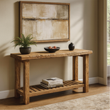 Handcrafted Solid Wood Console Table with Rustic Slatted Shelf for Entryway or Living Room