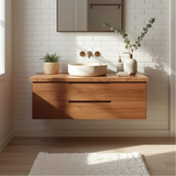 Handcrafted Solid Wood Floating Vanity with Minimalist Design and Natural Live Edge Detail
