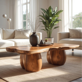 Handcrafted Solid Wood Coffee Table with Organic Curved Legs and Natural Live Edge Design