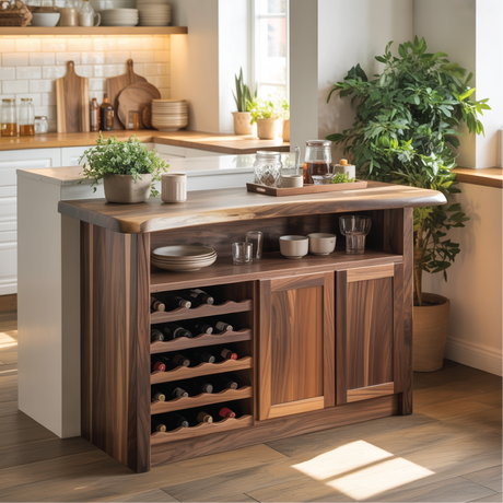 Handcrafted Solid Wood Wine Cabinet for Dining Room | Elegant Natural Storage & Display