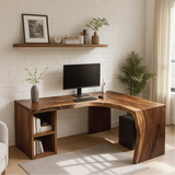 Handcrafted Solid Wood L-Shaped Work Desk – Live Edge Office Table with Modern Organic Design