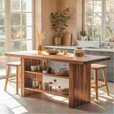 Handcrafted Solid Wood Dining Table with Built-In Storage Shelves for Modern Kitchen Spaces