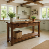 Handcrafted Solid Wood Console Table with Drawers and Shelf for Rustic Farmhouse Kitchen Decor