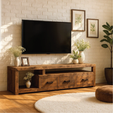 Handcrafted Solid Wood Rustic TV Stand – Farmhouse Style Media Console with Storage Drawers