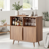 Handcrafted Solid Wood Dining Cabinet with Wine Storage and Glass Holder Shelves