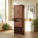 Handcrafted Solid Wood Dining Cabinet with Tall Doors, Wine Storage Grid and Four Drawers