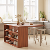 Handcrafted Solid Wood Dining Table with Open Storage Shelves for Modern Kitchen Interiors