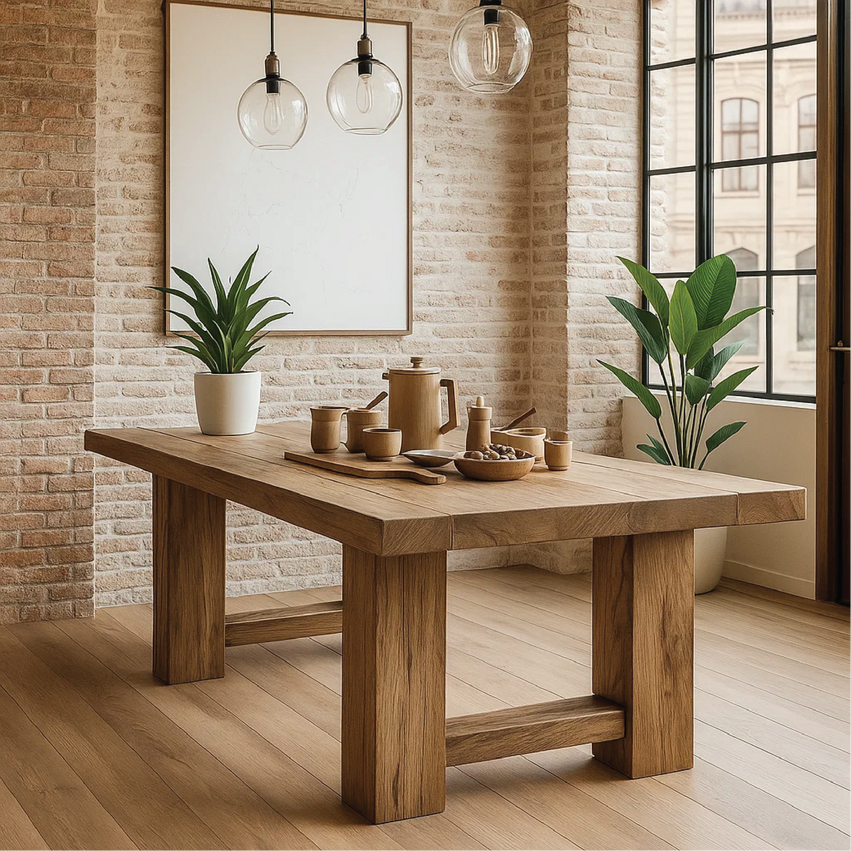 Handcrafted Solid Oak Dining Table – Minimalist Live Edge Kitchen Table with Natural Finish