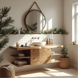 Handcrafted Solid Wood Floating Bathroom Vanity with Shelf Storage and Natural Modern Design