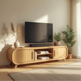 Handcrafted Solid Wood TV Stand with Rounded Edges and Smooth Natural Finish for Modern Living