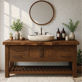 Rustic Solid Wood Bathroom Vanity with Live Edge Top and Modern Farmhouse Storage Design