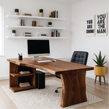 Handcrafted Solid Wood Office Desk – Live Edge Executive Work Table with Organic Curved Base Design