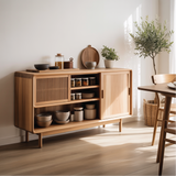 Solid Wood Console Table with Sliding Doors – Modern Handcrafted Storage for Dining Space