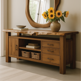 Handcrafted Solid Wood Console Table with Live Edge Top and Storage Drawers for Modern Interiors