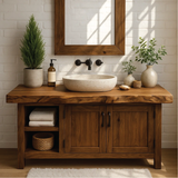 Handcrafted Solid Wood Bathroom Vanity with Live Edge Top and Farmhouse Rustic Design