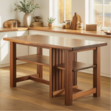Handcrafted Solid Wood Dining Table with Open Storage Shelves for Modern Natural Kitchens